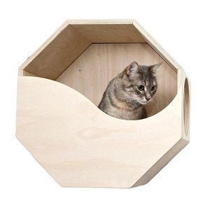 JUNJI Wall Mounted Cat Den Hexagon Wall Mounted Pet Furniture Wooden Cat Climbing Shelf Wood Cat House