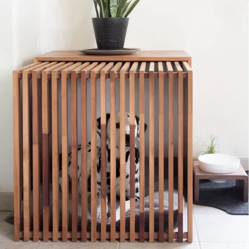 JUNJI Modern dog crate Wooden dog crate with Oak Solid Wood Luxury Dog Kennel Crate Living Room Table