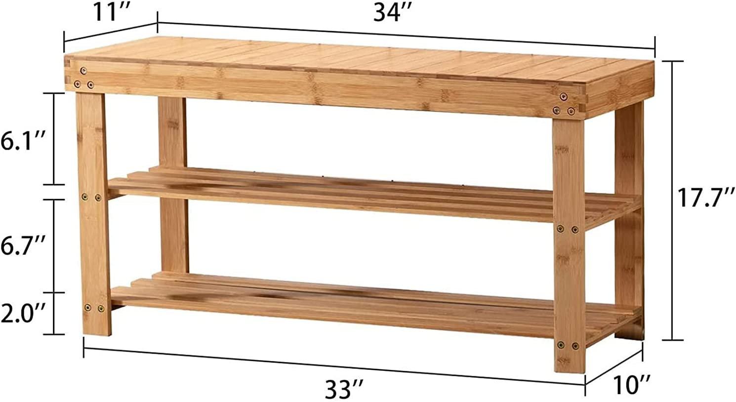 Natural Home Shoe Rack Bench Storage Organizer 3 Tier Rustic Bamboo for Perfect Entryway Bedroom Bathroom Living Room Hallway