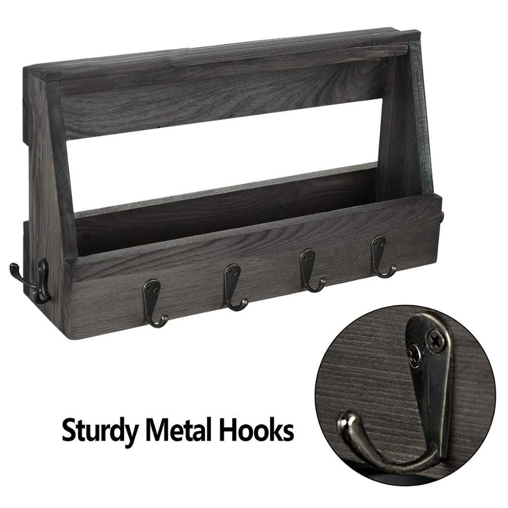 Wooden Wall Mount Mail Holder Organizer with 8 Hooks Coat Rack Home Decor Wood Kitchen Organizer Bathroom Shelf