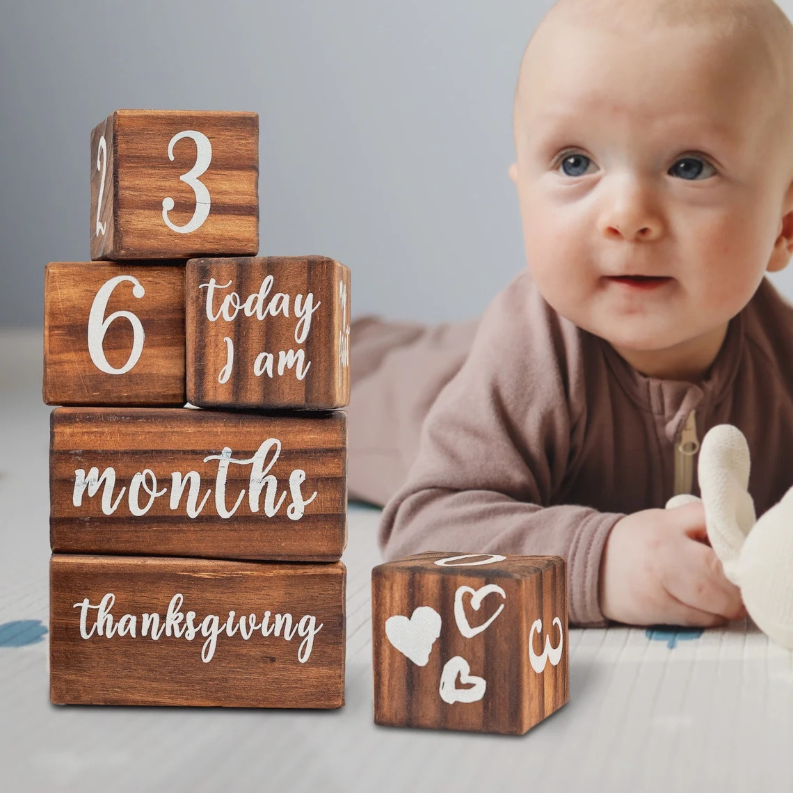 Personalized Baby Wood Monthly Milestone Block Rustic Baby Nursery Decor Wood Baby Gift Milestone Block