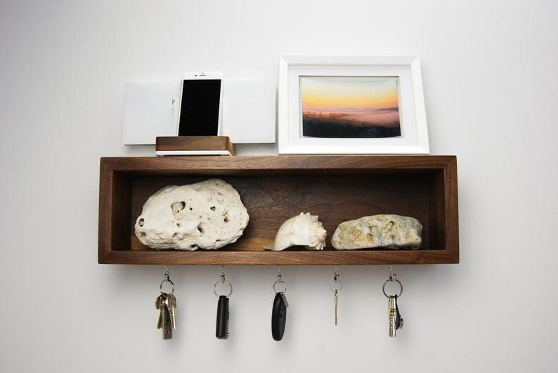 Floating entryway organizer shelf wooden mail boxes mail holder and coat key rack wall shelf  bathroom shelf with hooks