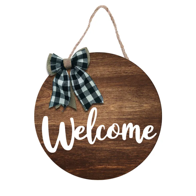 JUNJI Welcome Front Door Round Wood Sign Hanging Welcome Sign for Farmhouse porch Spring Welcome Sign Front Door Decoration