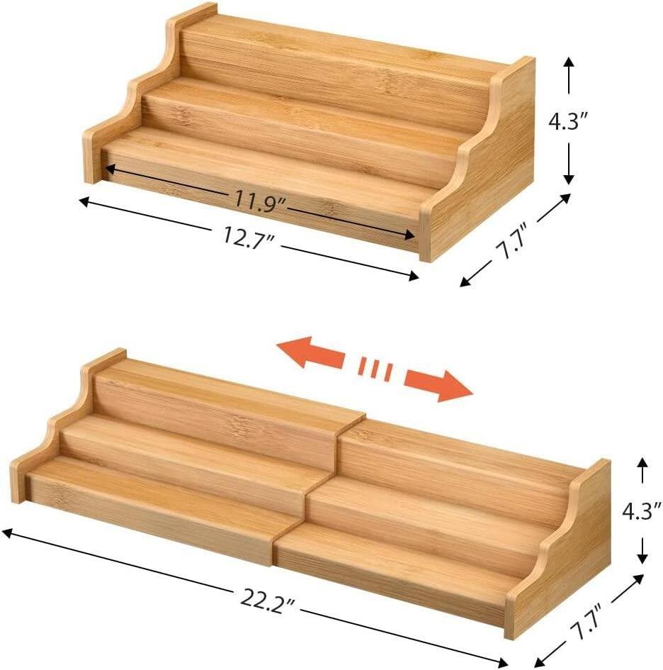 JUNJI Eco-Friendly Seasoning or Cosmetics Organizer 3-Tier Spice Shelf Space Saving Cookery Bamboo Spice Rack Organizer