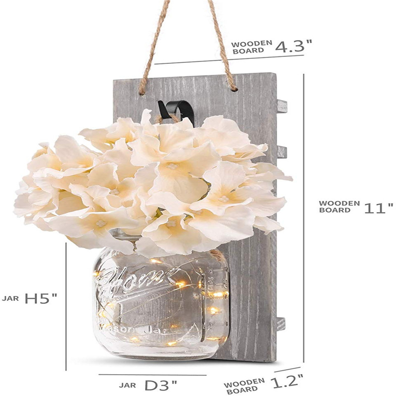 Decorative Mason Jar Wall Decor Rustic Wall Sconces LED Fairy Lights & Flowers Mason Jar Home Wall Decor