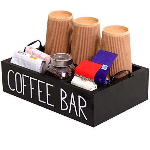 JUNJI Coffee Station Wood Coffee Bar Accessories for Counter Farmhouse K-cup Coffee Pod Holder Storage Basket