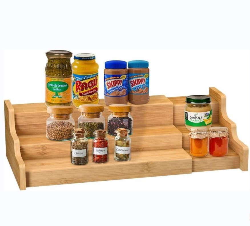 JUNJI Eco-Friendly Seasoning or Cosmetics Organizer 3-Tier Spice Shelf Space Saving Cookery Bamboo Spice Rack Organizer