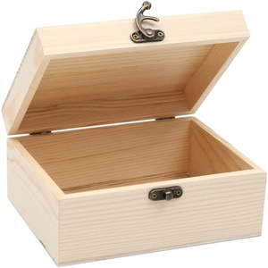 Unfinished Unpainted Wooden Box with Hinged Lid for Crafts DIY Storage Jewelry Plain Pine Box