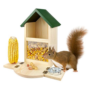 Yard Decor Wooden Squirrel Feeder Box Multi-functional Wood Squirrel Feeding House with Cup Outdoor Bench Squirrel Table