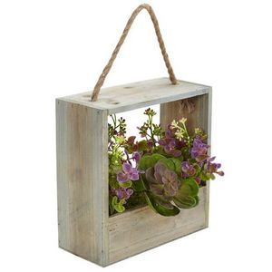 JUNJI Air Plant Artificial Succulent in Decorative Hanging Wood Frame Home Wall Hanging Decor Wood Flower Pot