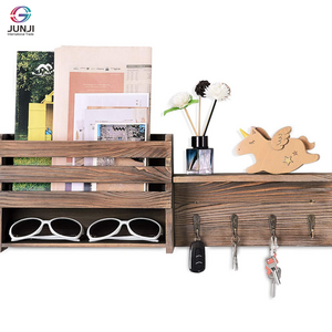 JUNJI Wood Key Rack and Mail Holder Key  Home Decor Hooks for Wall with 4 Hooks and Two Activity Boards Rustic Wood Key shelves