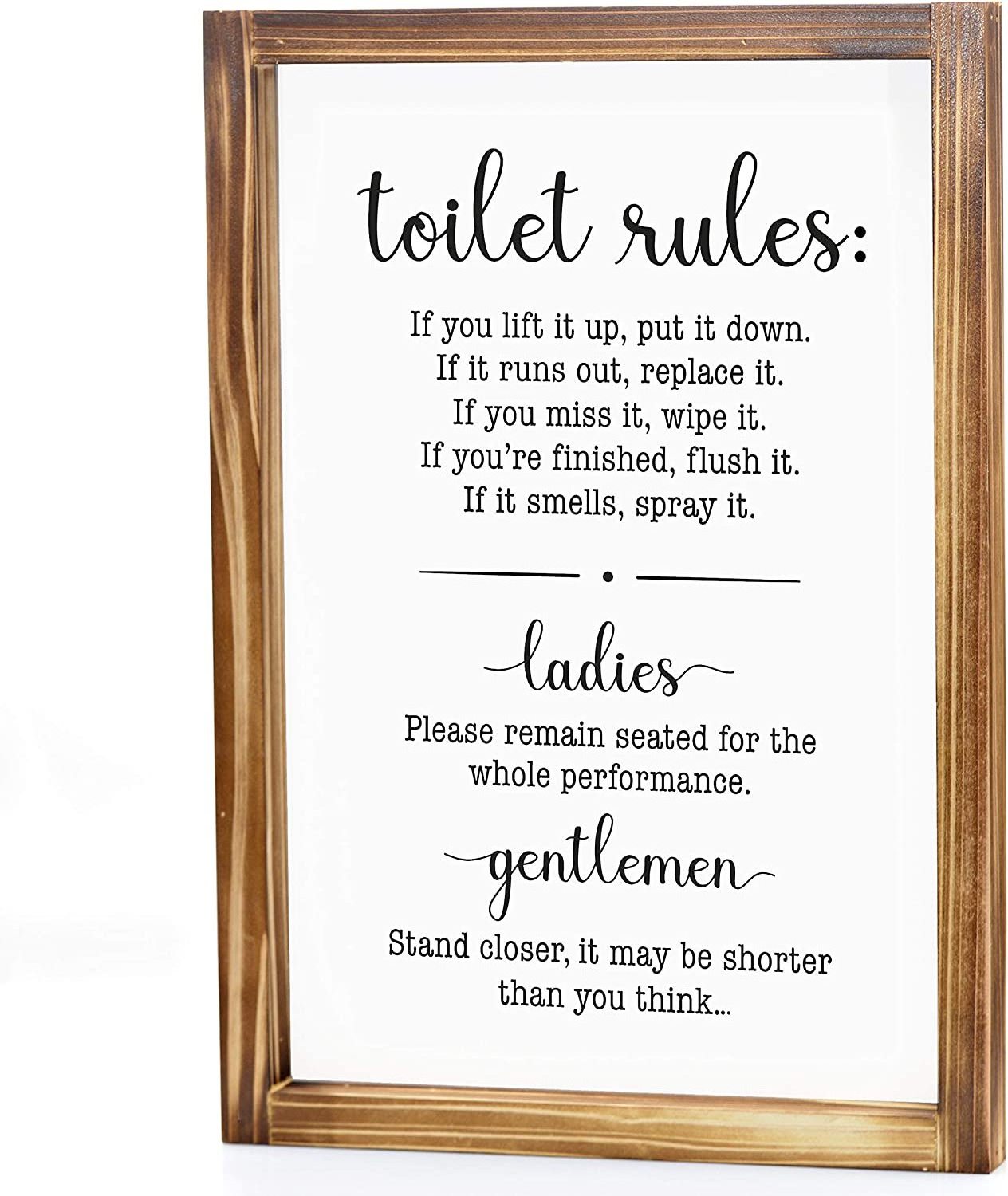 JUNJI Toilet Rules Bathroom Sign Rustic Bathroom Rules Sign Guest Bathroom Wall Decor