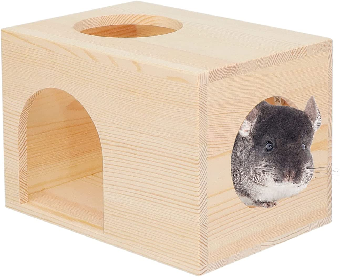 JUNJI Wood Pet Hut Hideout Natural Wooden Small Animal Hideout for Hamster Squirrel