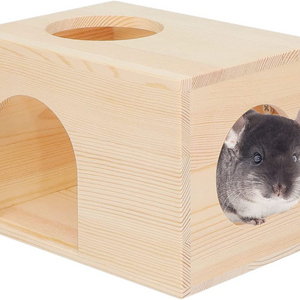 JUNJI Wood Pet Hut Hideout Natural Wooden Small Animal Hideout for Hamster Squirrel