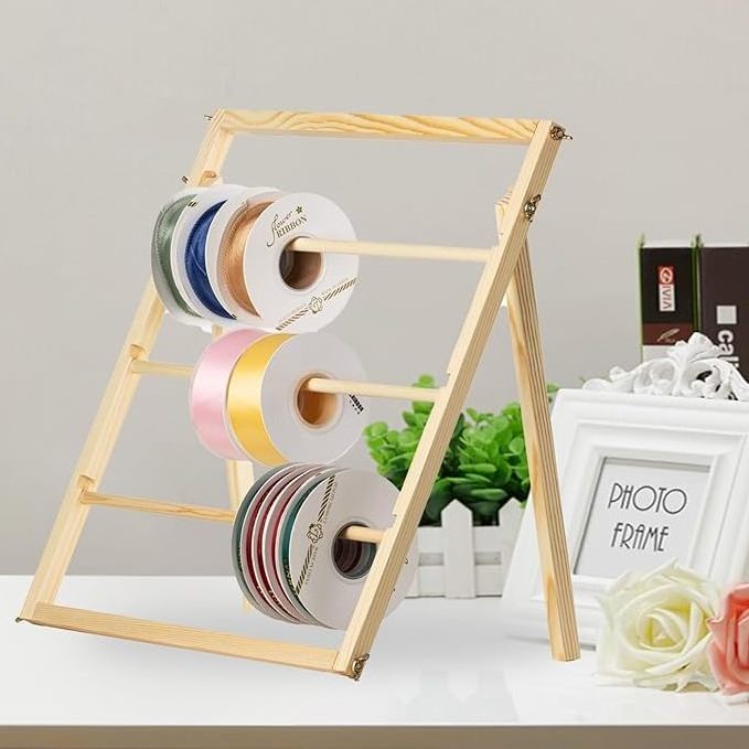 Wooden ribbon stand storage racks for craft garland netting, sewing thread organizer art and craft ribbon storage roll racks