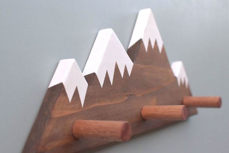 JUNJI Mountain Peak Wall hooks Woodland Nursery Decor  Rustic Wood Decor Mountain Wall Hook