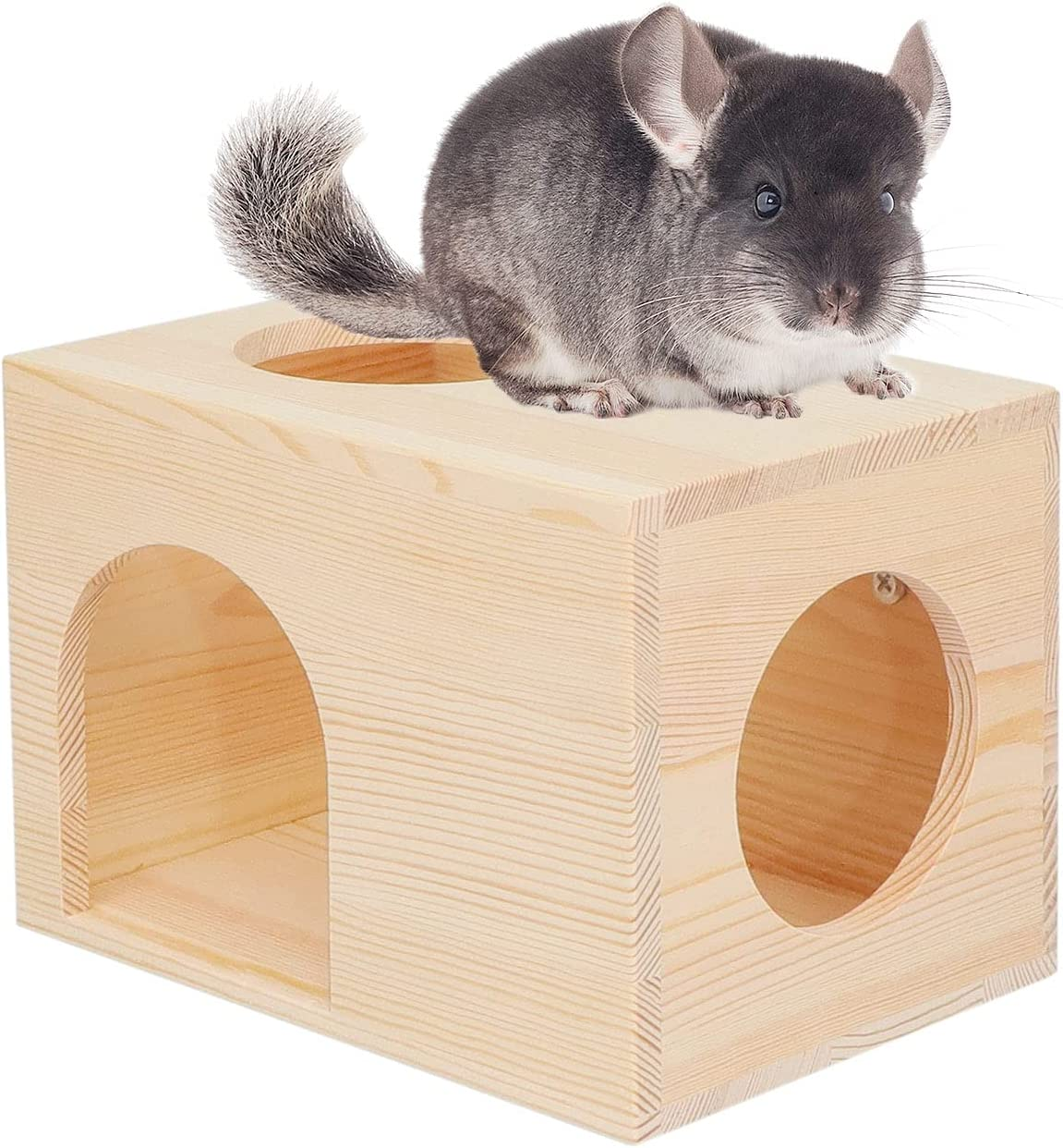 JUNJI Wood Pet Hut Hideout Natural Wooden Small Animal Hideout for Hamster Squirrel