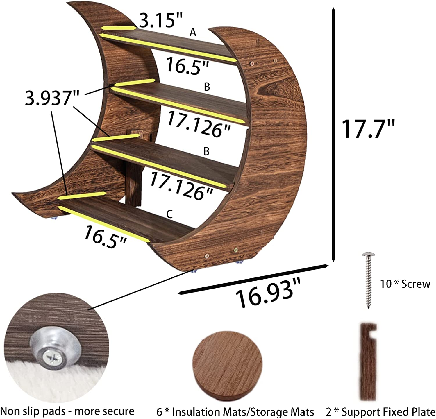 JUNJI Moon Wood Display Cupcake Stand Rustic Risers for Display Ideal Craft Decor Wood Crescent Moon Shelf