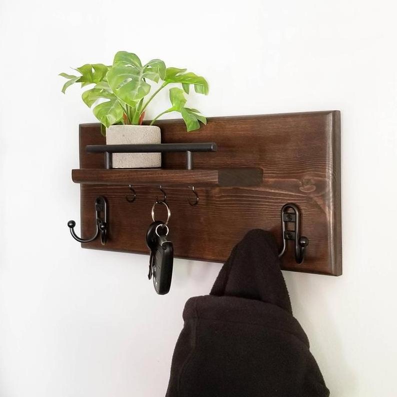 JUNJI Wood Entryway Coat Rack Organizer Wooden Wall Mounted Mail and Key Holder Floating Shelf Modern Home Organizer