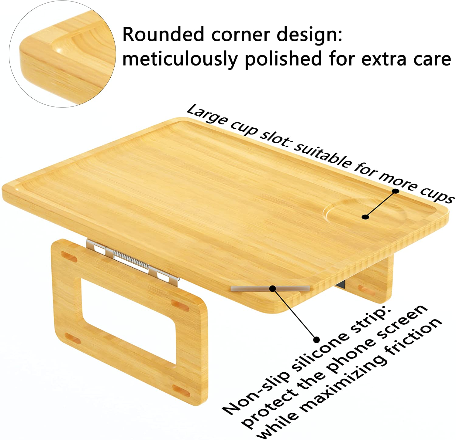 JUNJI Bamboo Couch Arm Tray Table Sofa Arm Clip Table Suitable for Home Multi-Function Table Wood Couch Arm Tray