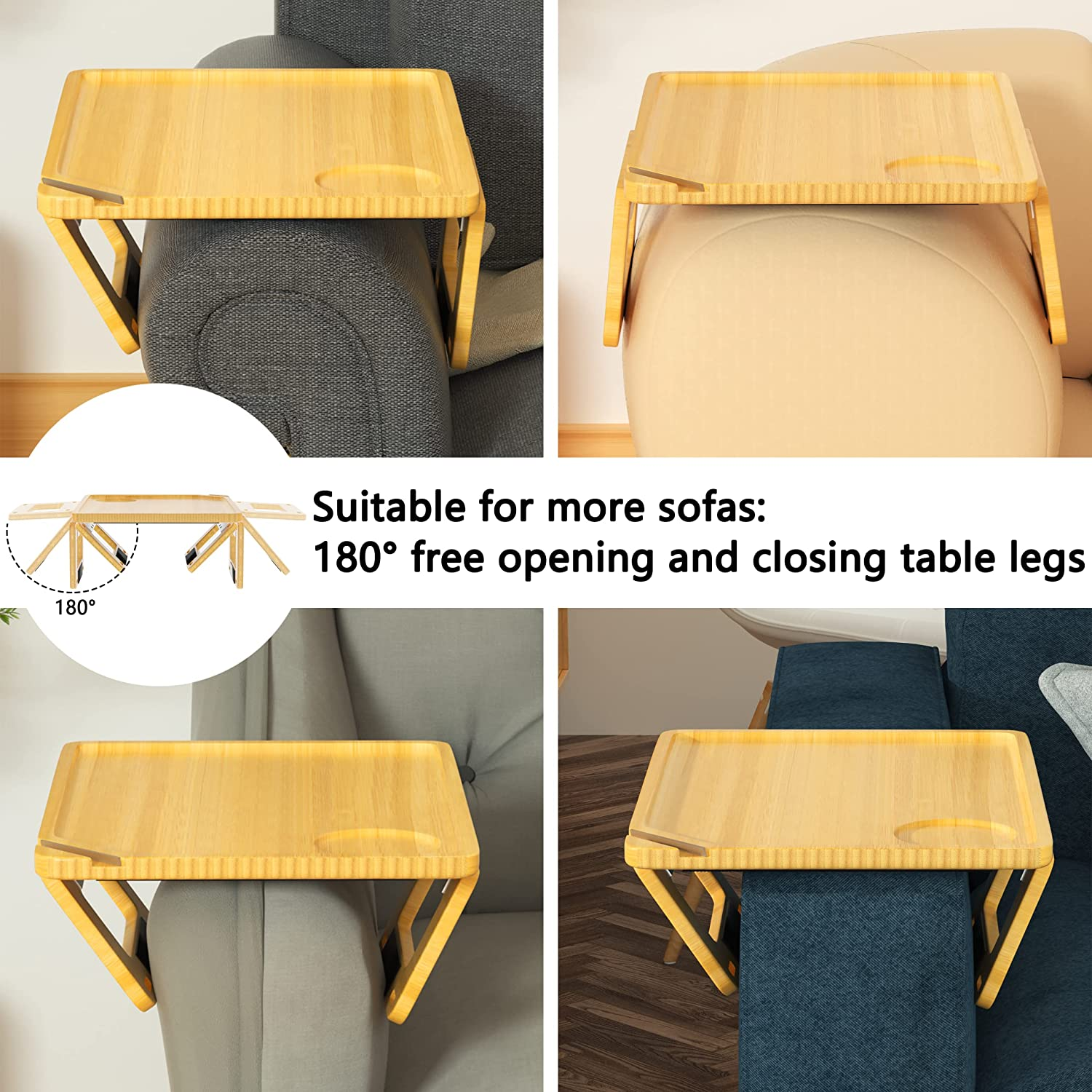 JUNJI Bamboo Couch Arm Tray Table Sofa Arm Clip Table Suitable for Home Multi-Function Table Wood Couch Arm Tray