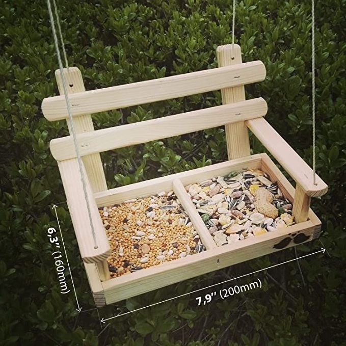 Customized Handmade Wooden Hanging Bird Feeder Feeding Table For Wild Birds Wood Swing Seat Feeder