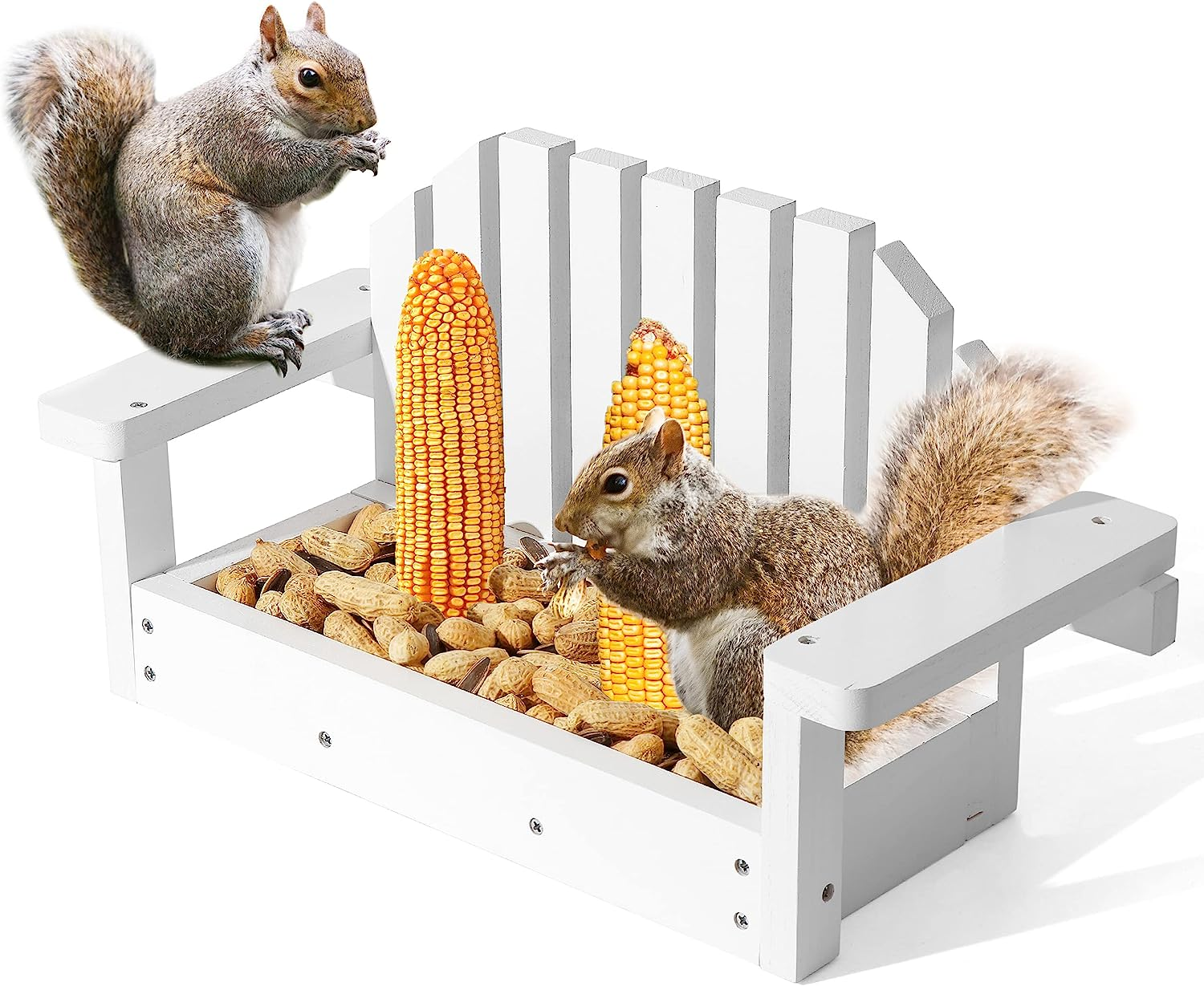 Wooden Squirrel White Bench Squirrel Feeder for Outside Environmentally Friendly Wood Animal Outdoor Garden Bird Feeder