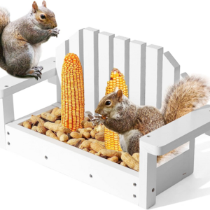 Wooden Squirrel White Bench Squirrel Feeder for Outside Environmentally Friendly Wood Animal Outdoor Garden Bird Feeder