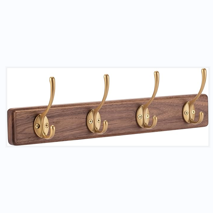 Hanger wall mounted wooden hat rack and hanger wall hanger with 4 gold hooks