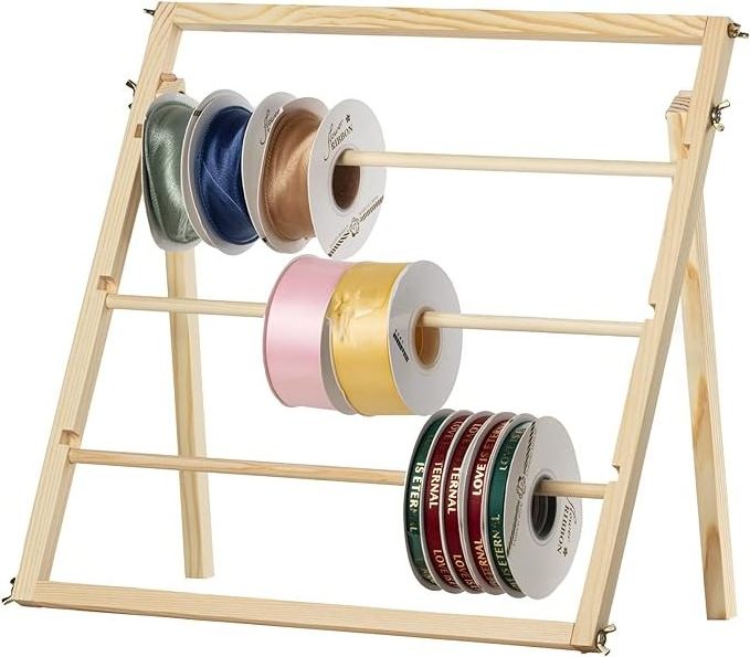 Wooden ribbon stand storage racks for craft garland netting, sewing thread organizer art and craft ribbon storage roll racks