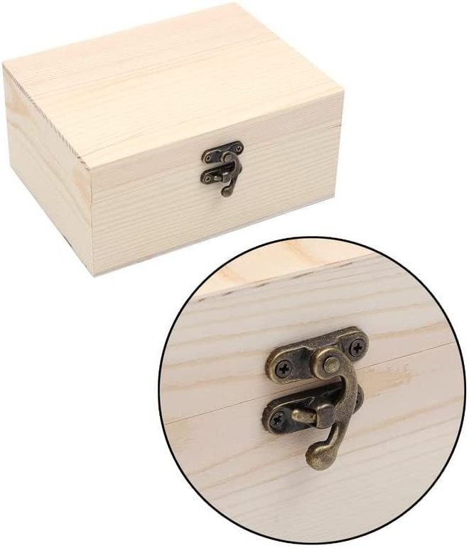 Unfinished Unpainted Wooden Box with Hinged Lid for Crafts DIY Storage Jewelry Plain Pine Box