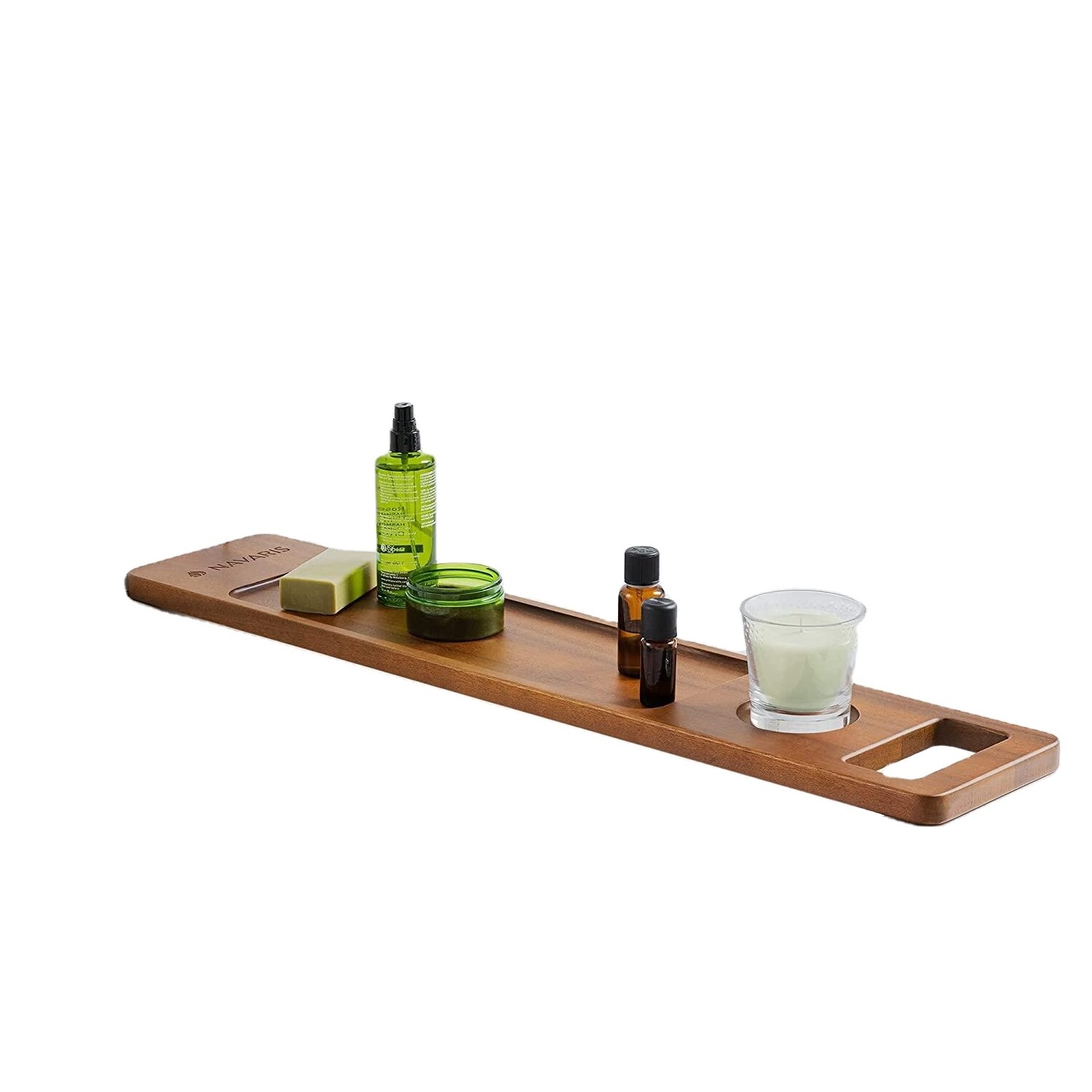 JUNJI Rustic  Board Bath Caddy Shelf Tray  Wine Glass Holder Tray Over Bathtub Rack Support Shelf with Handle