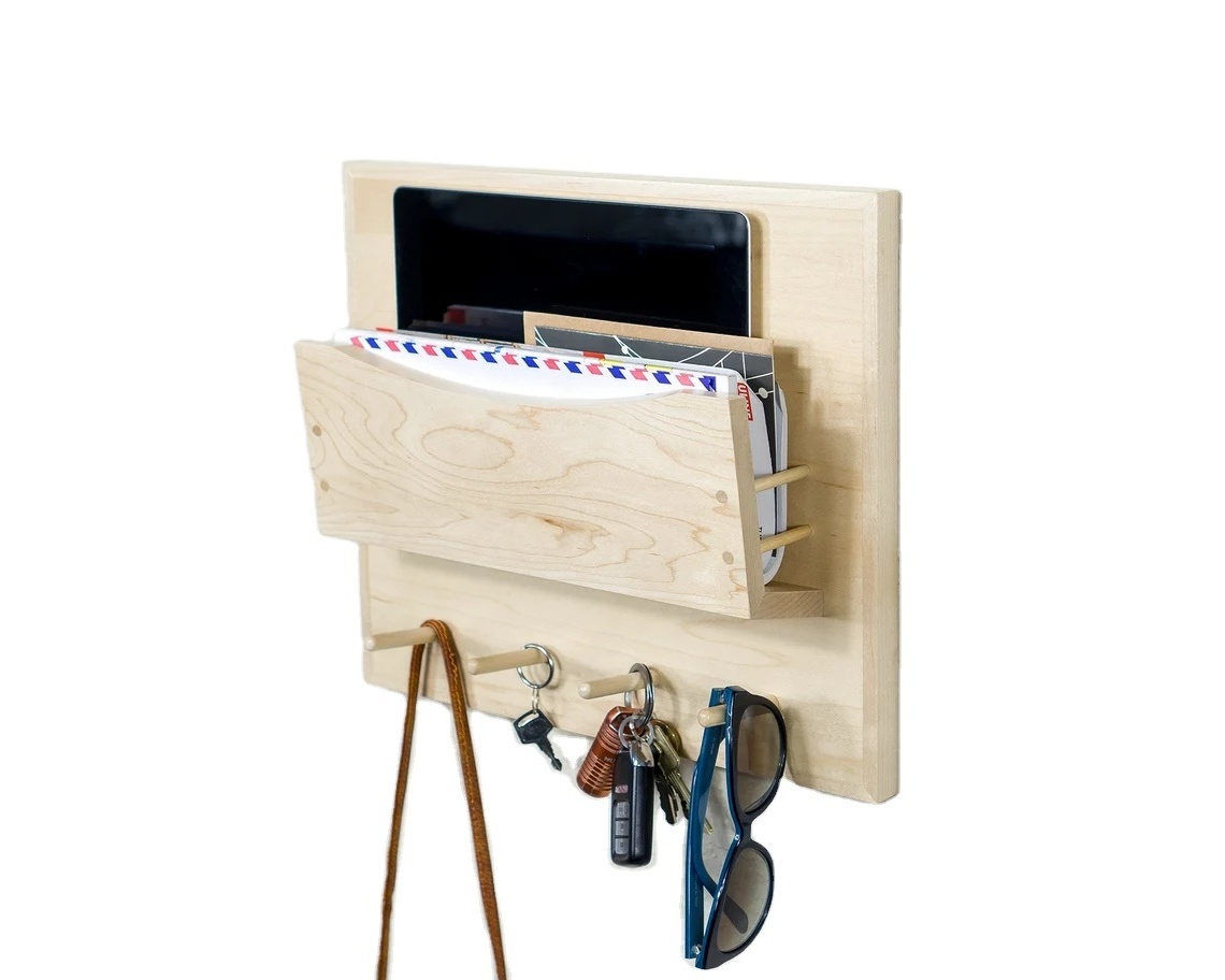 Wholesale Wood Mail and Key Organizer Small Entryway Organizer for Keys Handmade Wood Mail Shelf