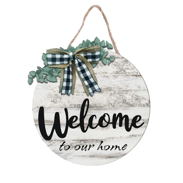 JUNJI Welcome Front Door Round Wood Sign Hanging Welcome Sign for Farmhouse porch Spring Welcome Sign Front Door Decoration