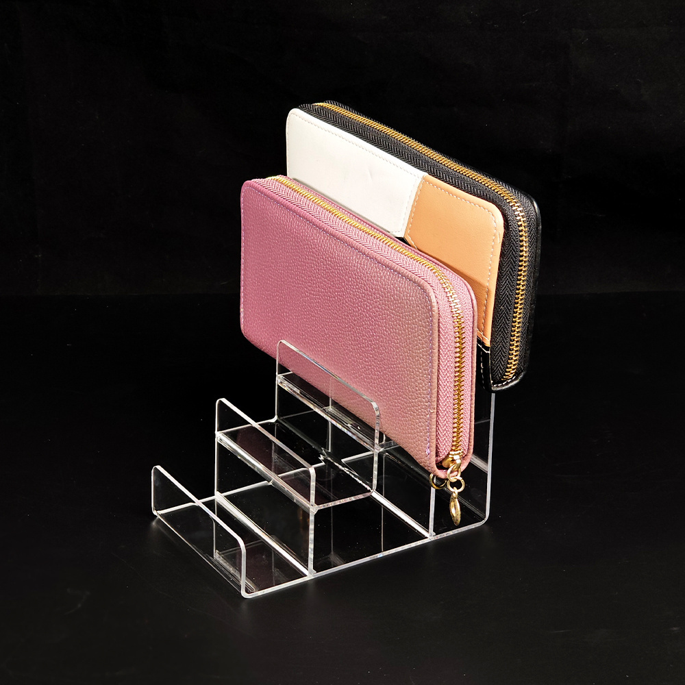 Countertop Clear 4-Section Wallet Holder Closet Storage Organizer And Display Rack Acrylic Purse Display Stand