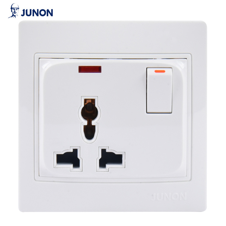 JUNON Meatal and Plastic Two Gang One Way Electrical Wall Switch with LED Light