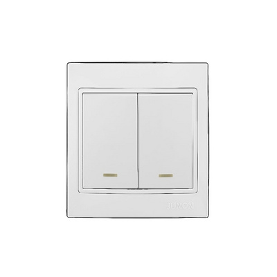 JUNON Meatal and Plastic Two Gang One Way Electrical Wall Switch with LED Light