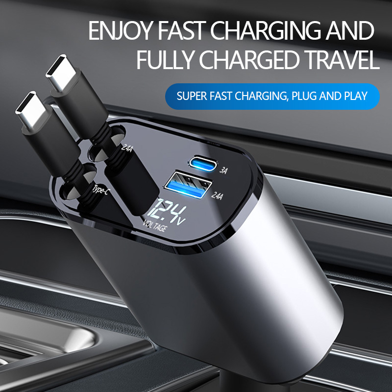 Led Digital Display Mobil Retractable Car Charging adapter super Fast 100W 4 in 1 Multi Charging Car Fast Charger Car charger