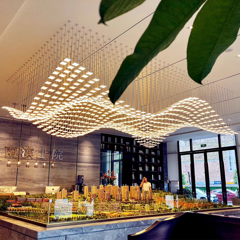 Hotel non-standard creative chandelier shopping mall exhibition hall large irregular square ceiling light