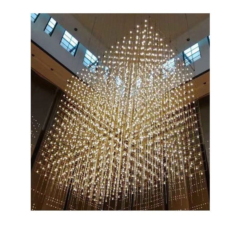 Large hotel lobby light cube chandelier custom manufacturers professional sales office sand table area chandelier