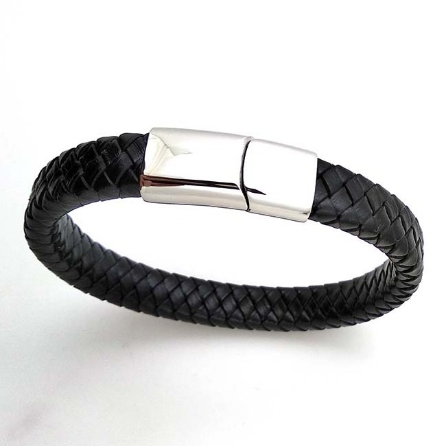 Stainless Steel Magnetic Clasp 12x6mm Men's Leather Bracelet