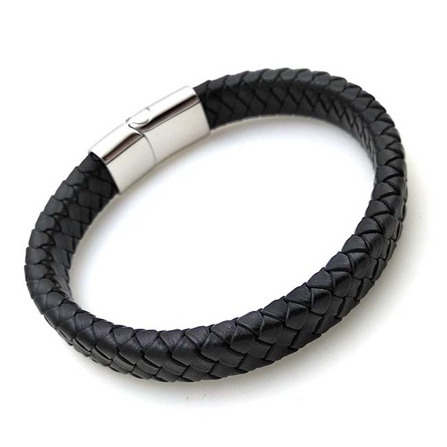 Stainless Steel Magnetic Clasp 12x6mm Men's Leather Bracelet