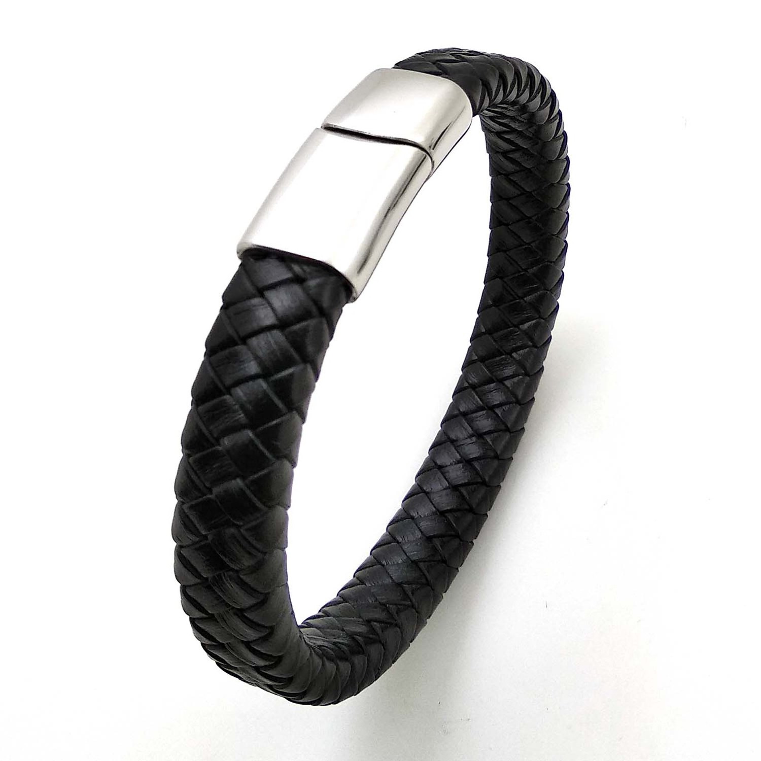 Stainless Steel Magnetic Clasp 12x6mm Men's Leather Bracelet