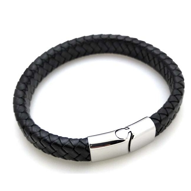 Stainless Steel Magnetic Clasp 12x6mm Men's Leather Bracelet