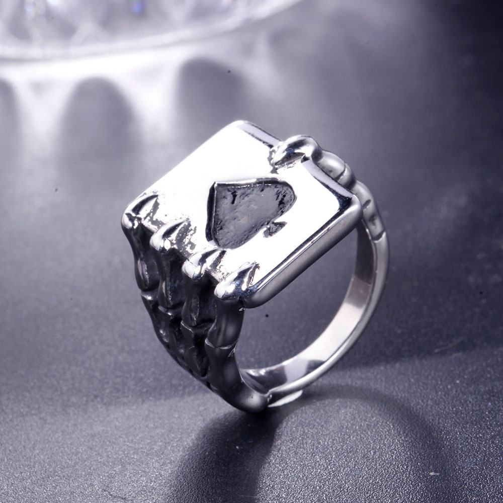 Casino Series Stainless Steel Novelty Ring Spade A Poker Skeleton Ring