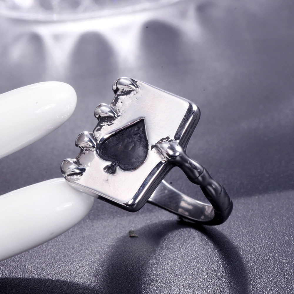 Casino Series Stainless Steel Novelty Ring Spade A Poker Skeleton Ring