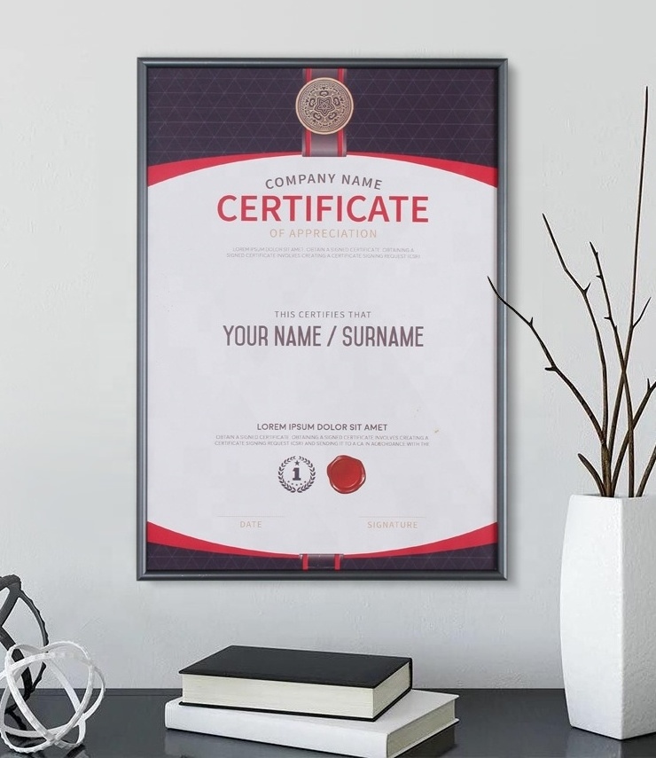 4x6 5x7 8x10 Modern Decorative Business License Certificate Diploma  Alloy Aluminium A4 Photo Frame