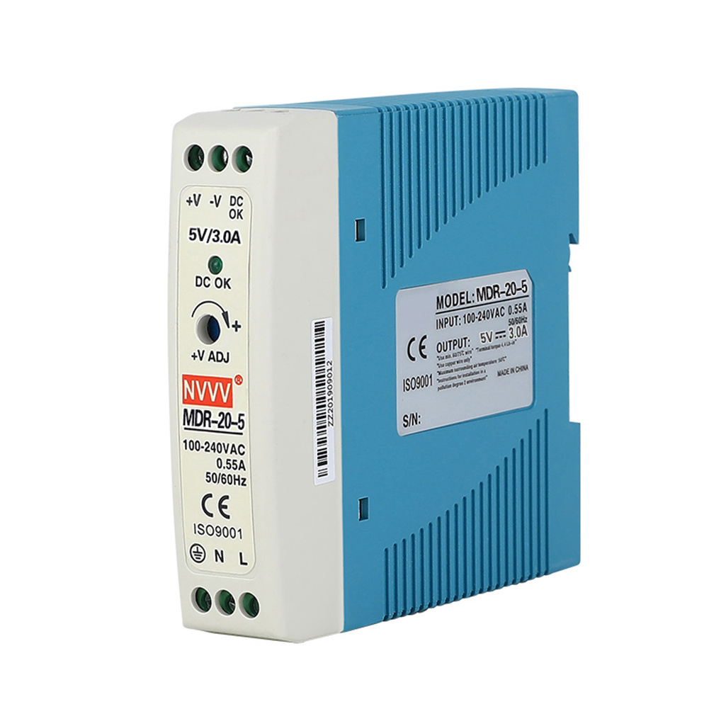 NVVV MDR-20-5  20W 4A 5V/12V/24V dc mini size SMPS plastic case 20w din rail  switch power supply for industrial