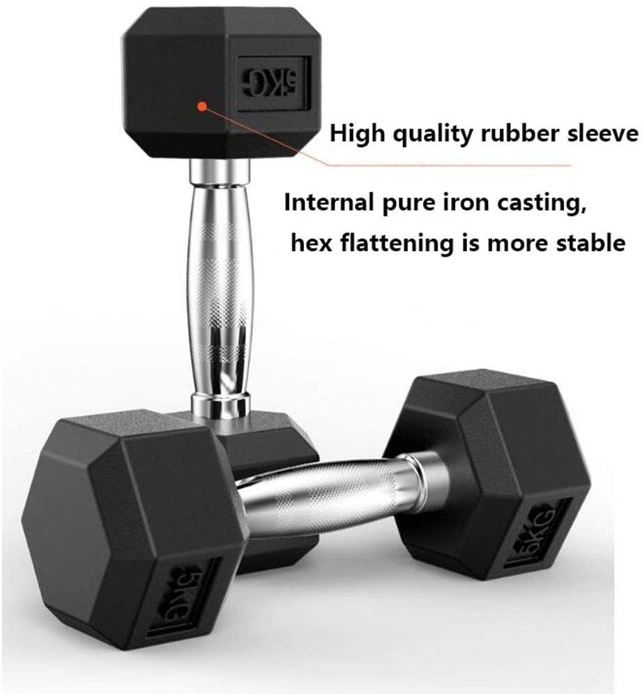 Gym Weight Accessories Hexagonal Rubber-Coated Iron Plating Fixed Rubber Dumbbell Hex With Rack