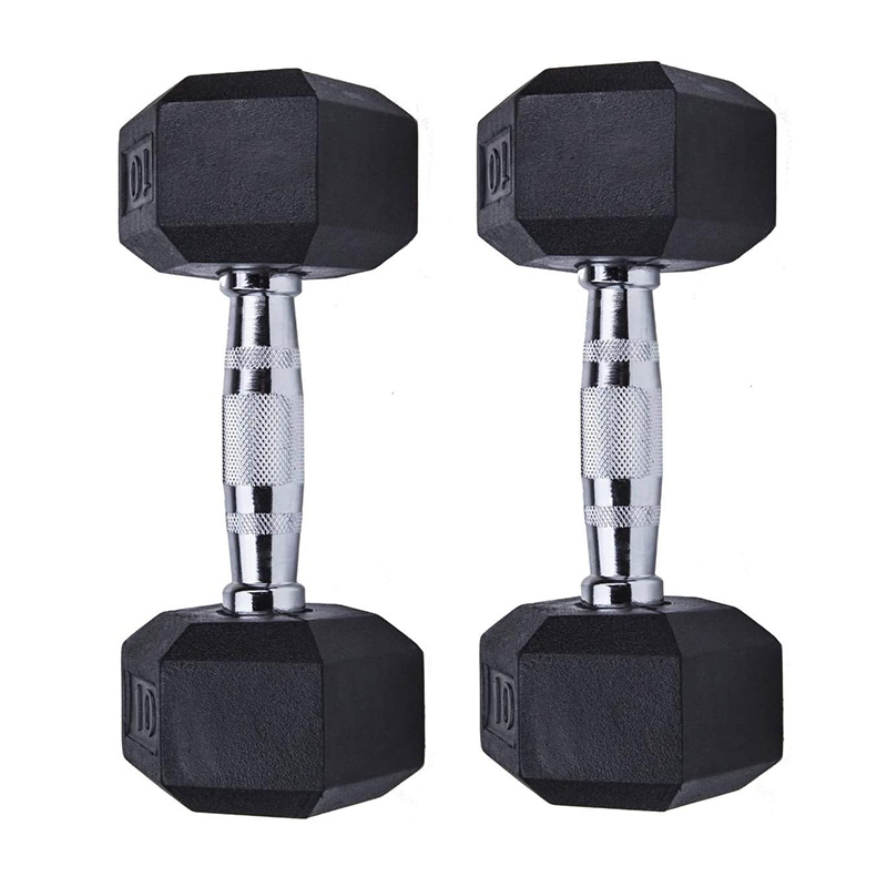 Gym Weight Accessories Hexagonal Rubber-Coated Iron Plating Fixed Rubber Dumbbell Hex With Rack